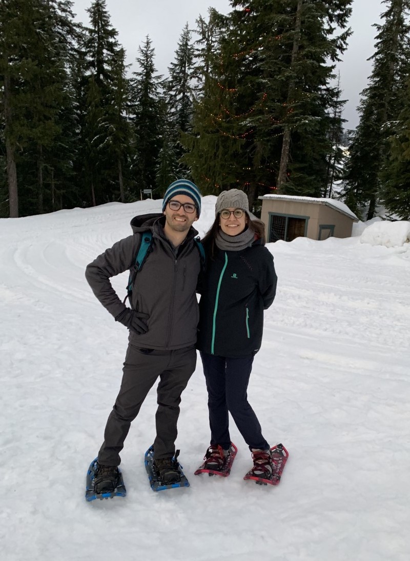 UBC MBA students Armando Rocha and Maria Tinoco embrace the snowy weather 
