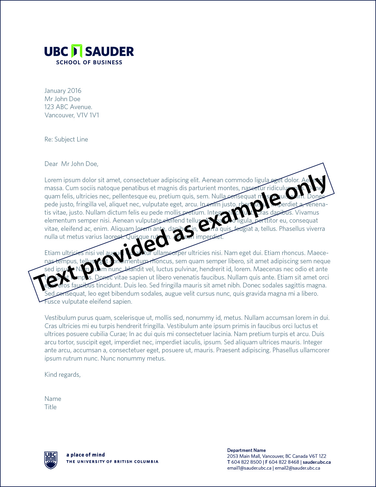 Letterhead example with text