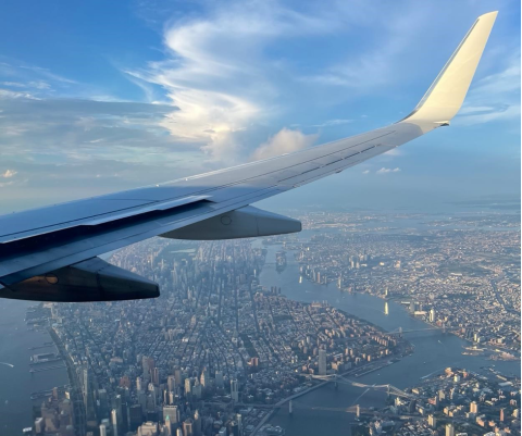 Airplane flight view to New York City