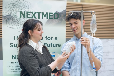 In NextMed’s proprietary process, used IV bags will be brought to regional reprocessing facilities where they will be cleaned, sterilized, filled, and then resealed. 